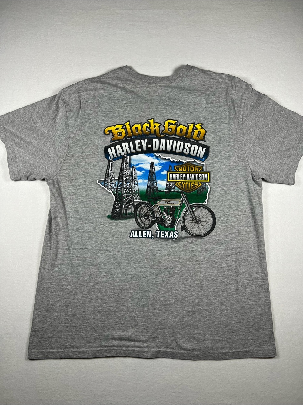 Harley Davison Mens Black Gold Allen TX Heather Grey Short Sleeve Shirt Size XL